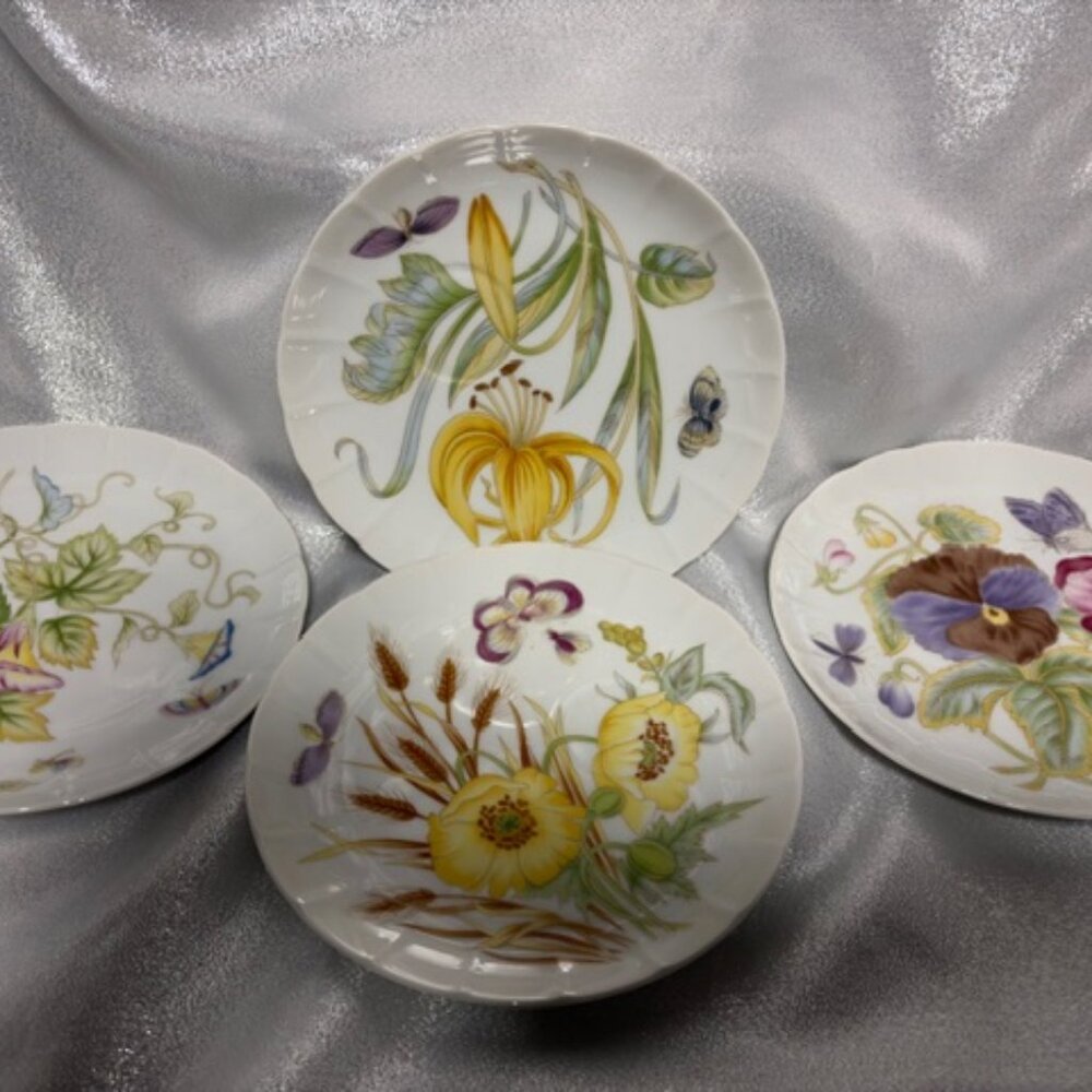 KENT GARDEN SEYMOUR MANN 1976 FINE CHINA 4 FLORAL DESSERT SALAD PLATES